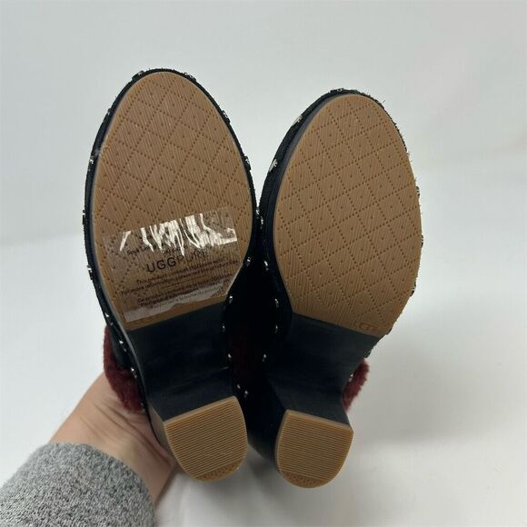 UGG Adele Women's Studded Suede Clog Heels Black with Red Fur Size 5 EU 36 - Picture 10 of 13